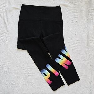 Pink Victorias Secret Yoga Logo Black Leggings Womens Small